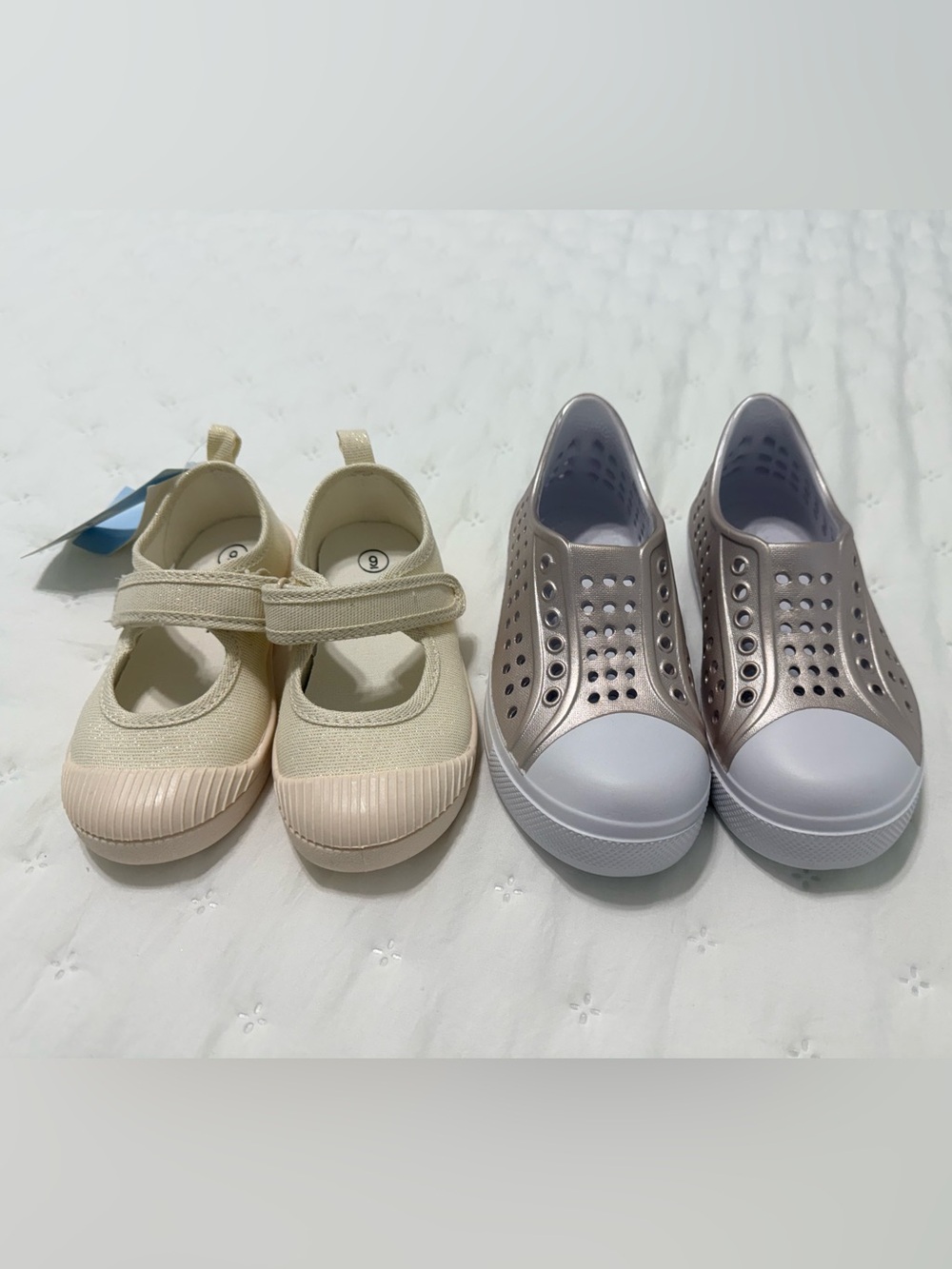 NWT- Toddler girls Cream sparkle Mary Jane Shoes & Gold Slip-On Shoes